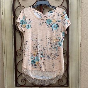 LC Floral Lace Trim Blouse